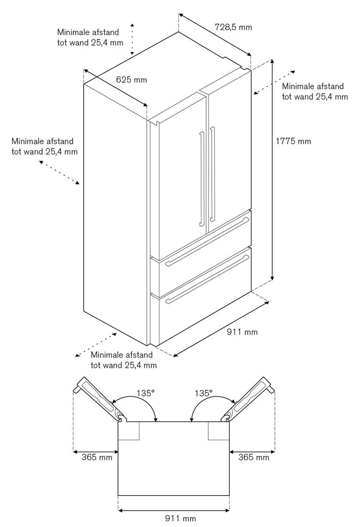 90cm Vrijstaand French Door
